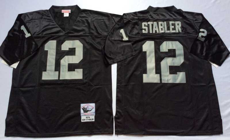Raiders 12 Ken Stabler Black M&N Throwback Jersey->nfl m&n throwback->NFL Jersey